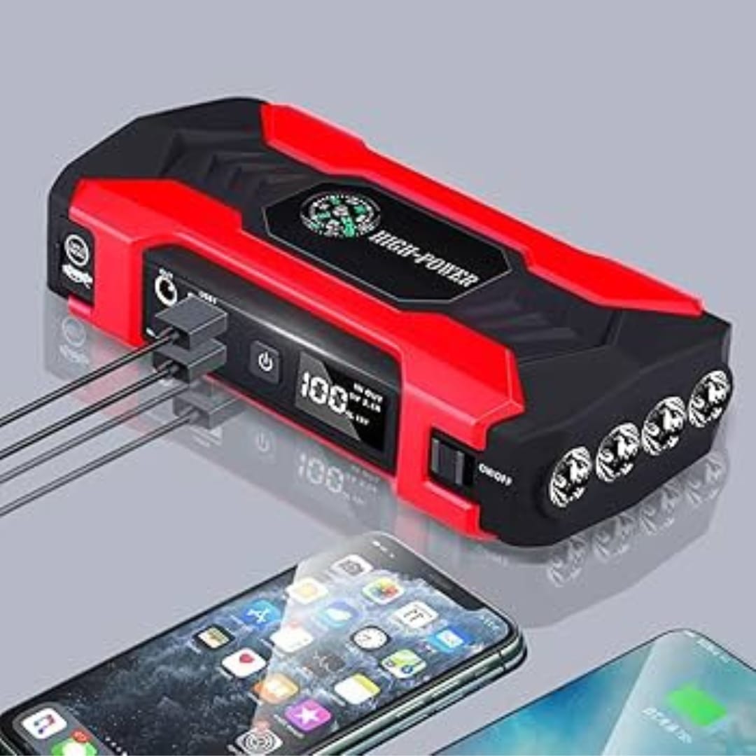 Multi-Function Jump Starter+Air Pump – Portable Automobile Emergency Power Supply with Power Bank & Safety Protection