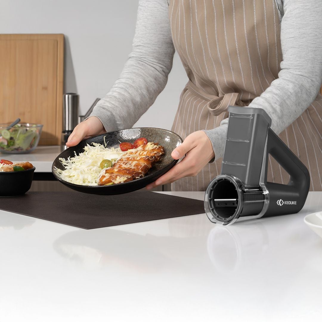 Portable Electric Salad Maker with 4 Blade Shapes – Multifunction Rotary Slicer & Vegetable Cutter