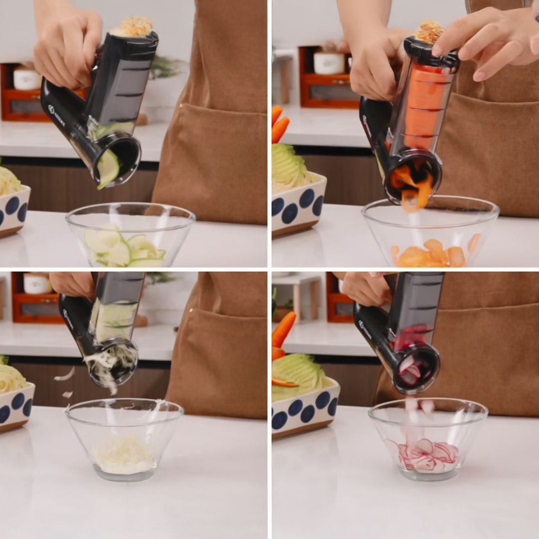 Portable Electric Salad Maker with 4 Blade Shapes – Multifunction Rotary Slicer & Vegetable Cutter