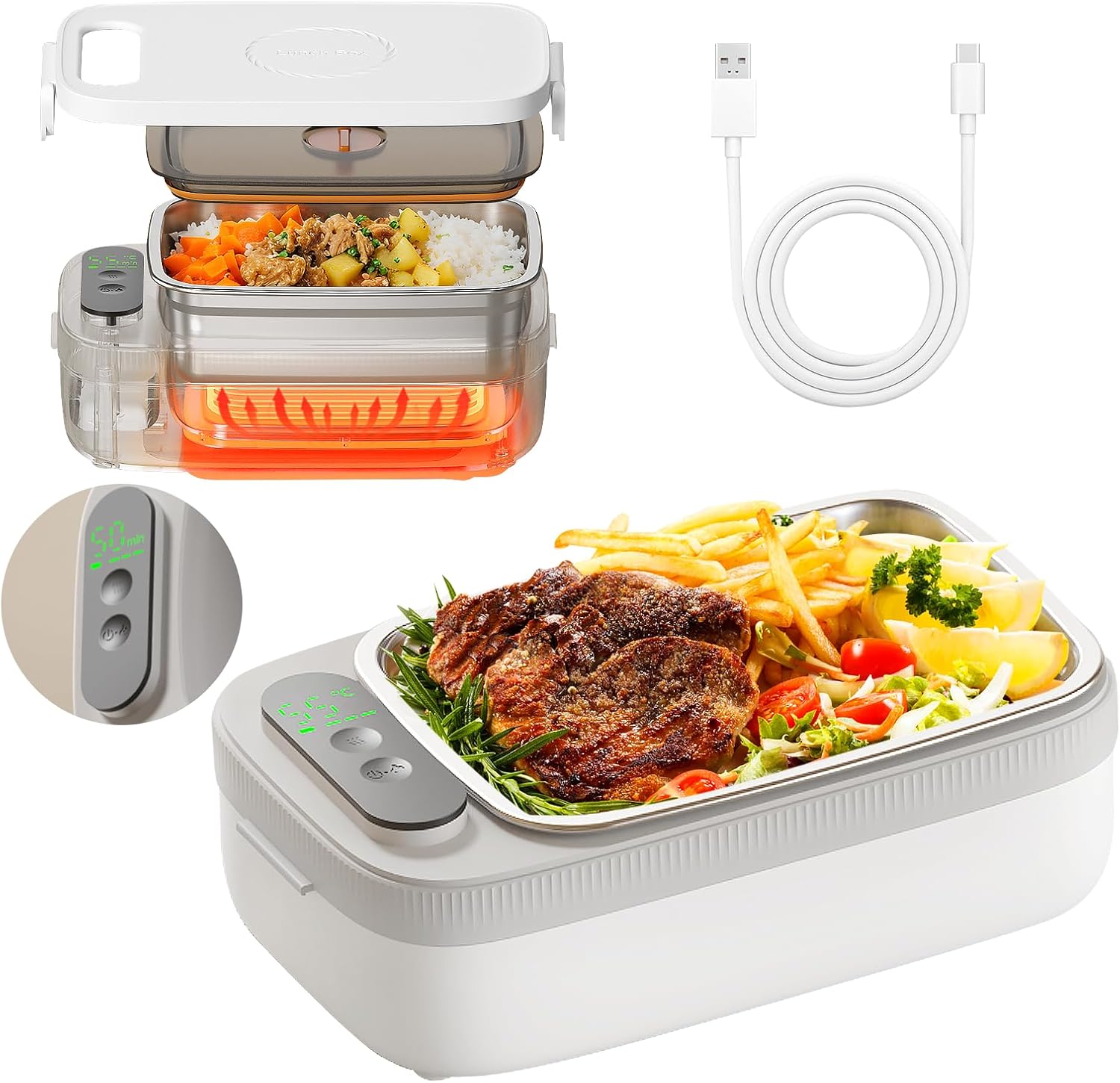 Cordless Electric Lunch Box with Rechargeable Battery – Portable Heated Food Container for Work, Travel & Outdoor Use
