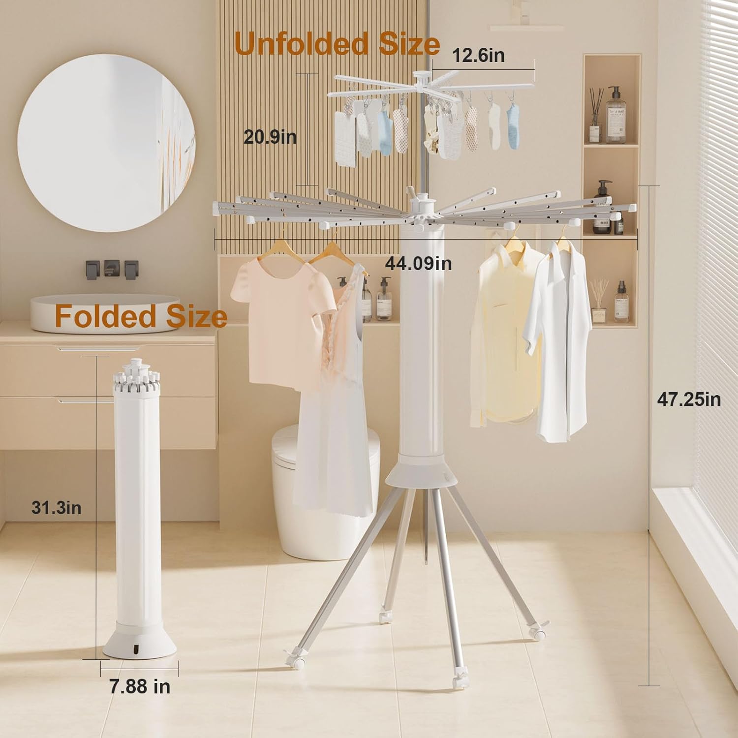 Foldable 360° Rotating Clothes Drying Stand | Aluminum Tripod Laundry Rack