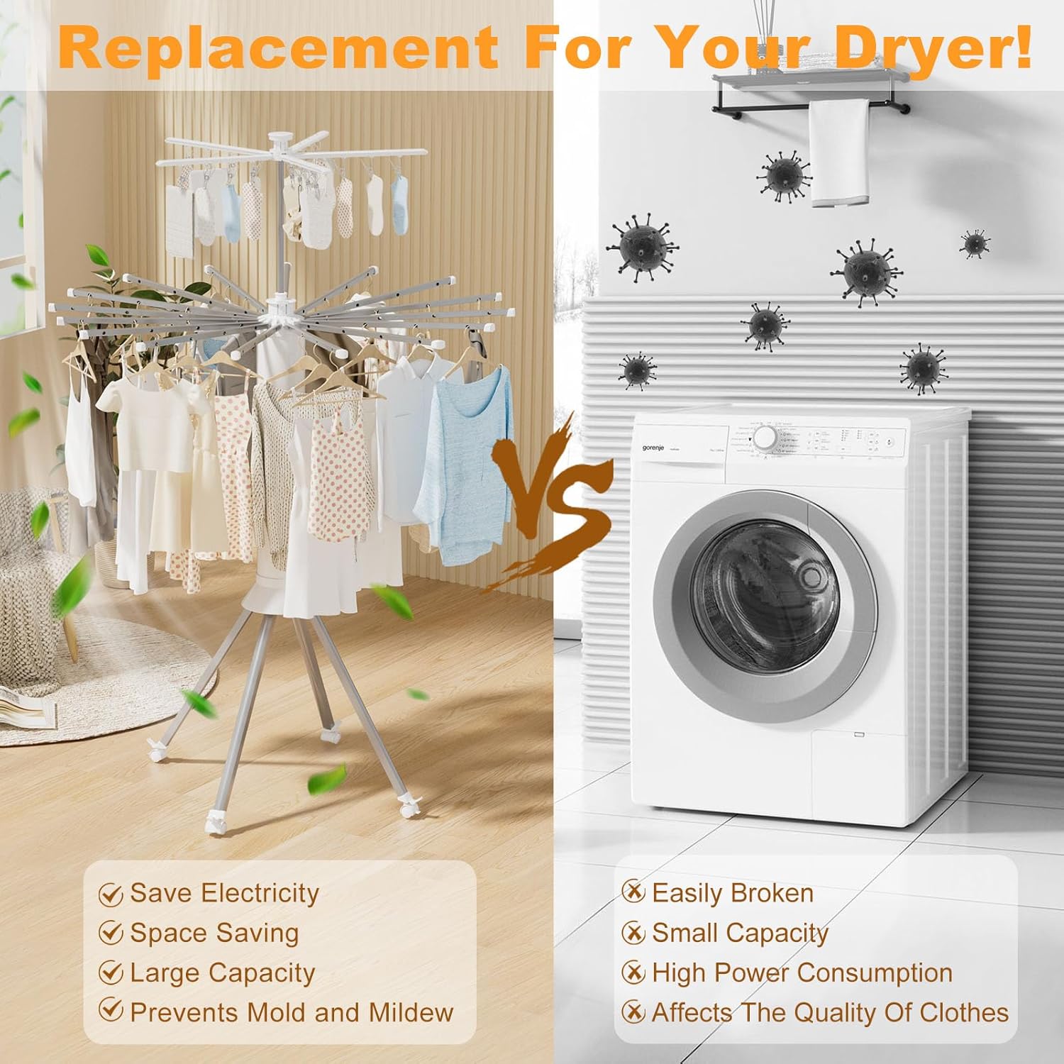 Foldable 360° Rotating Clothes Drying Stand | Aluminum Tripod Laundry Rack