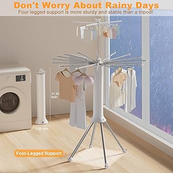 Foldable 360° Rotating Clothes Drying Stand | Aluminum Tripod Laundry Rack