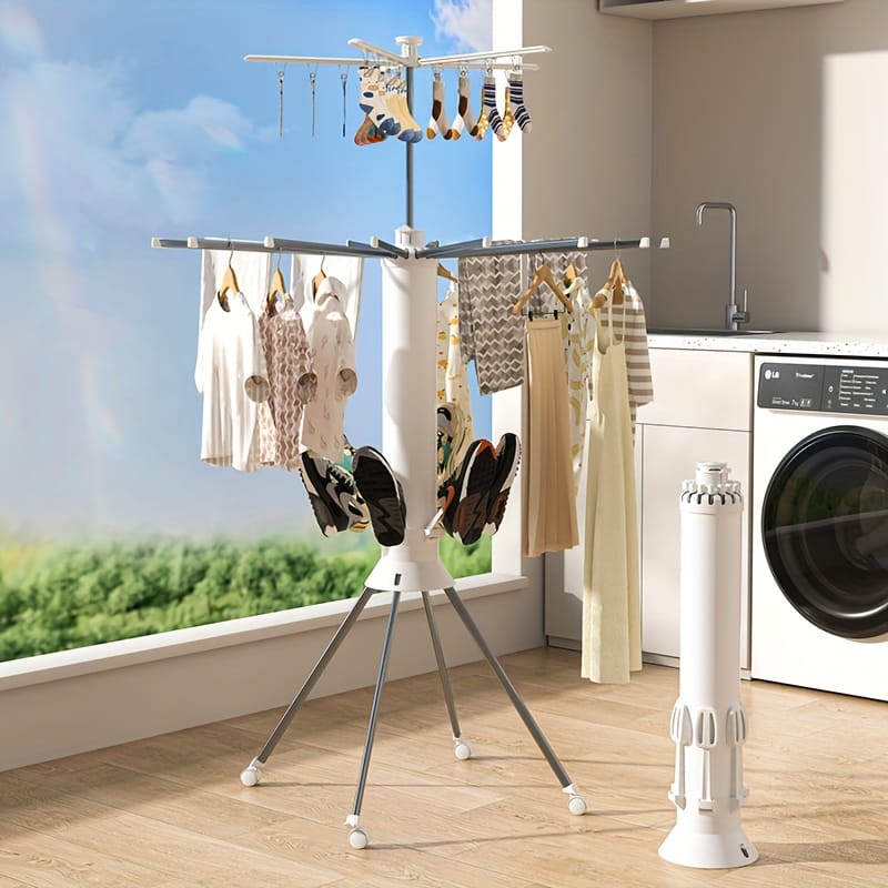 Foldable 360° Rotating Clothes Drying Stand | Aluminum Tripod Laundry Rack