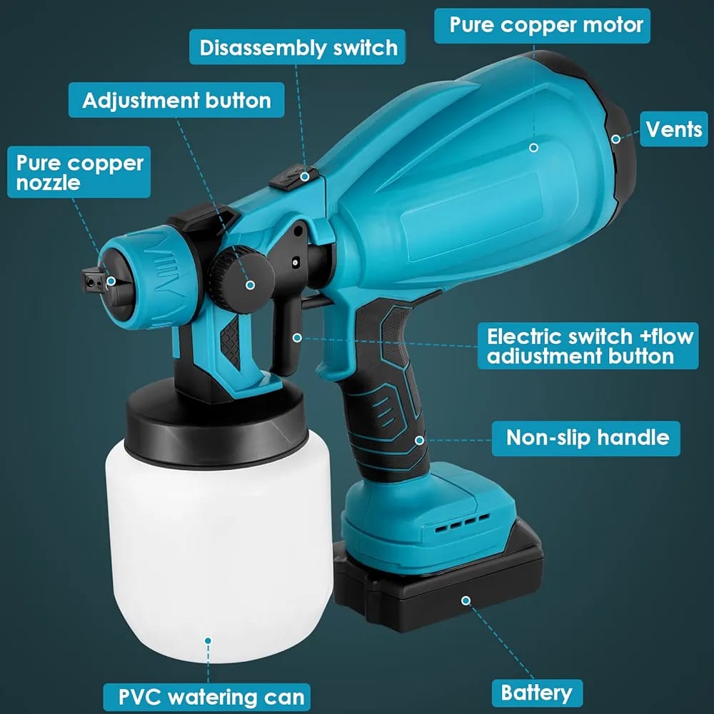 Cordless HVLP Paint Spray Gun 48V – 2 Rechargeable Batteries