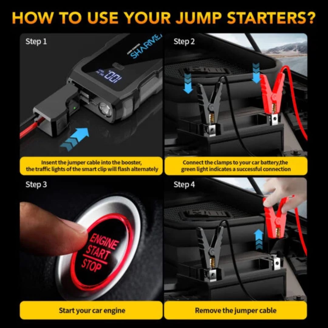 Multi-Function Jump Starter+Air Pump – Portable Automobile Emergency Power Supply with Power Bank & Safety Protection
