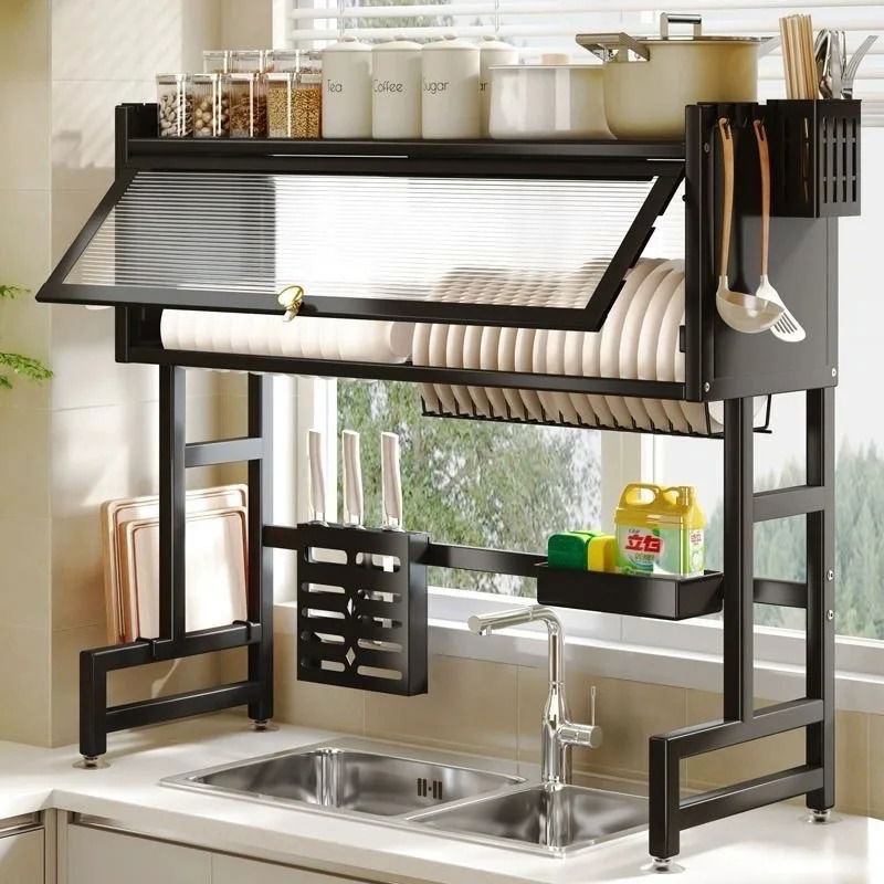 Over-the-Sink Dish Drying Rack – Large Capacity Metal Kitchen Organizer with Lid Storage, Space-Saving Multi-Functional Dish Rack