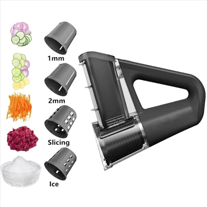 Portable Electric Salad Maker with 4 Blade Shapes – Multifunction Rotary Slicer & Vegetable Cutter