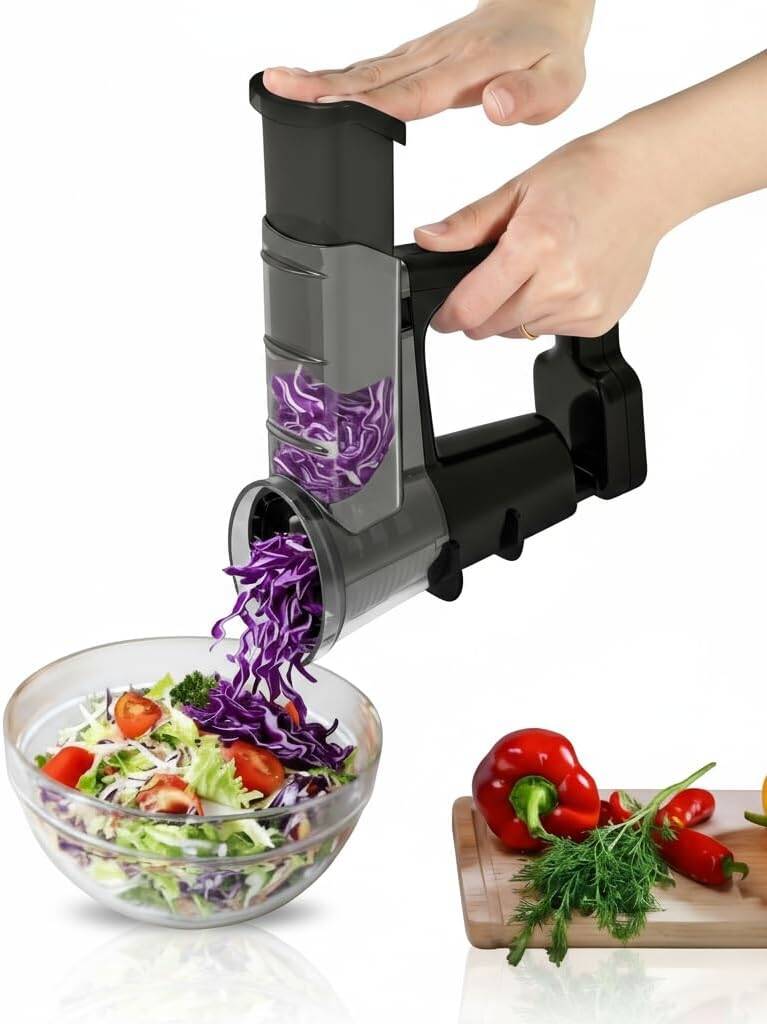 Portable Electric Salad Maker with 4 Blade Shapes – Multifunction Rotary Slicer & Vegetable Cutter