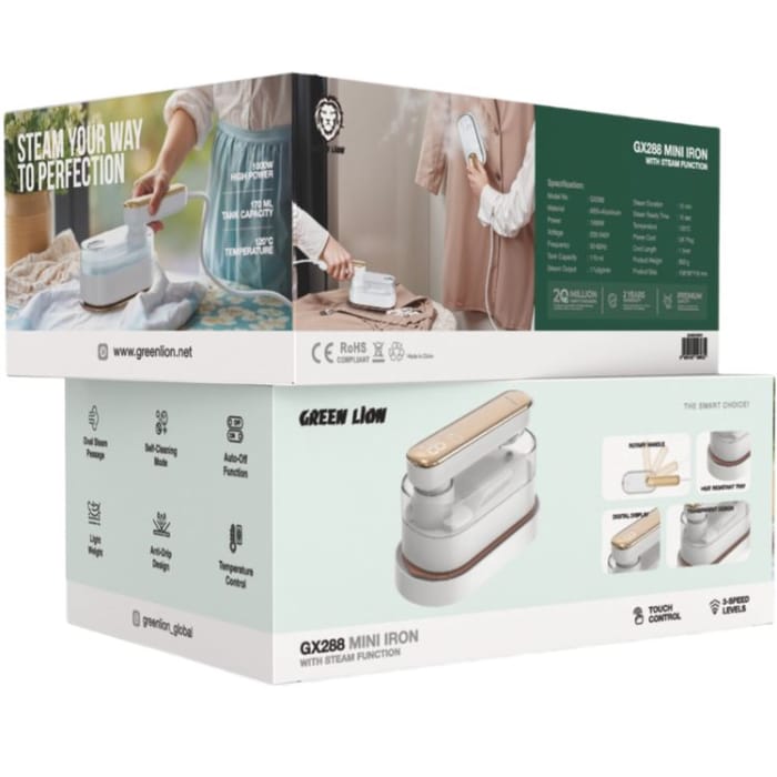Green Lion Mini Iron with Steam Function 1000W – Portable Travel Garment Steamer & Compact Clothes Iron