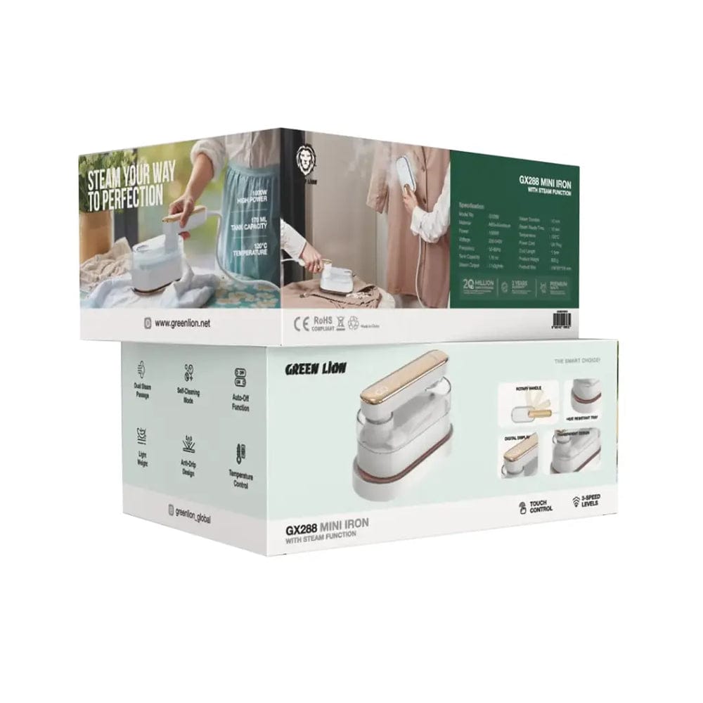 Green Lion Mini Iron with Steam Function 1000W – Portable Travel Garment Steamer & Compact Clothes Iron