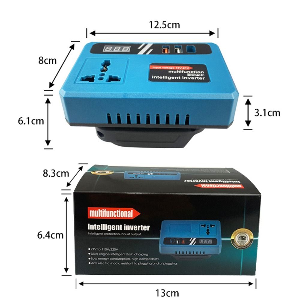 Multifunction Intelligent Inverter 18V-21V Portable Power Converter with USB Charging & Digital Display for Fans, Lights, Drills & Laptops