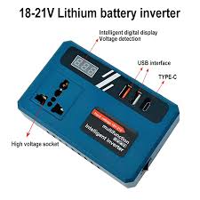 Multifunction Intelligent Inverter 18V-21V Portable Power Converter with USB Charging & Digital Display for Fans, Lights, Drills & Laptops